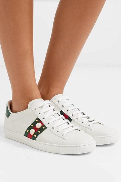 gucci sneakers with pearls|gucci ace embellished leather sneakers.